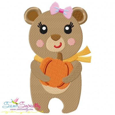 Fall Bear Girl Embroidery Design Pattern-1