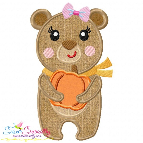 Fall Bear Girl Applique Design Pattern-1