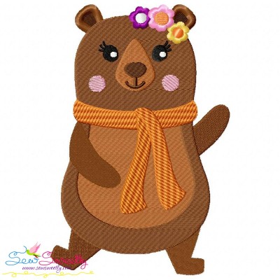 Fall Bear Girl-2 Embroidery Design Pattern-1