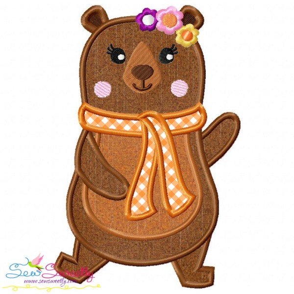 Fall Bear Girl-2 Applique Design Pattern-1