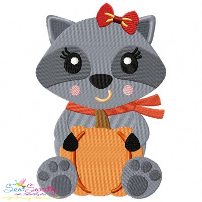 Fall Raccoon Girl Embroidery Design Pattern-1