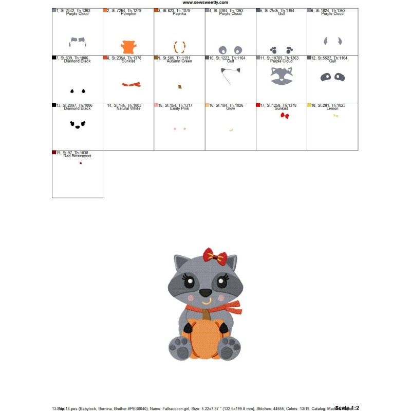 Fall Raccoon Patterns Fall Raccoon Girl Embroidery Design Pattern