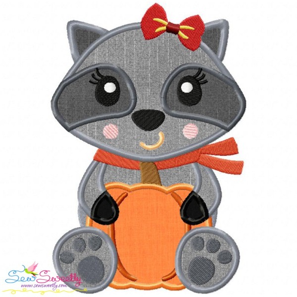 Fall Raccoon Girl Applique Design Pattern-1