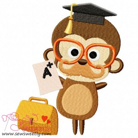 Teacher Monkey Embroidery Design- 1