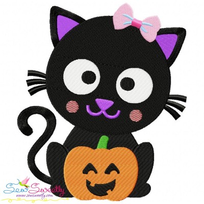Black Cat Pumpkin Girl Embroidery Design Pattern-1