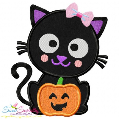 Black Cat Pumpkin Girl Applique Design Pattern-1