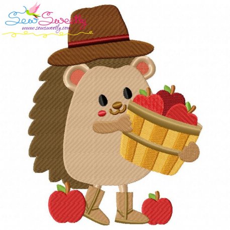 Hedgehog- Boy Apples Embroidery Design Pattern