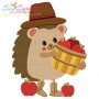 Hedgehog- Boy Apples Embroidery Design Pattern-1