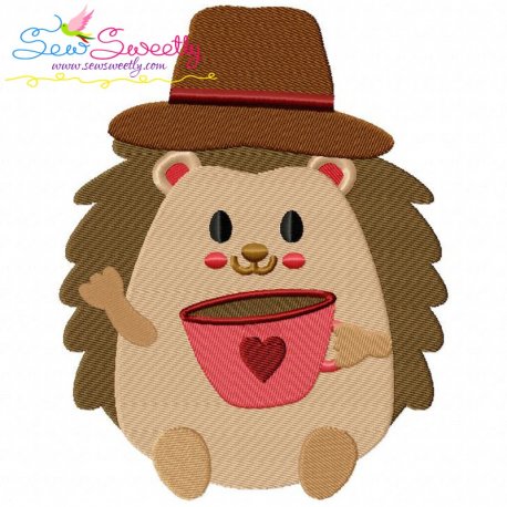 Hedgehog Boy With Coffee Embroidery Design Pattern