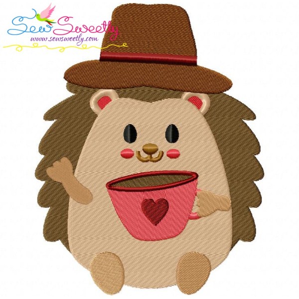 Hedgehog Boy With Coffee Embroidery Design Pattern-1