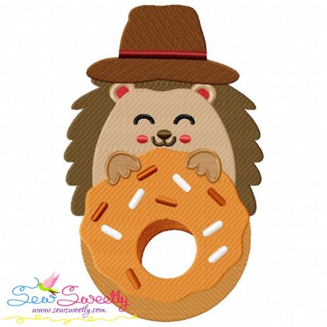 Hedgehog Boy With Donut Embroidery Design Pattern