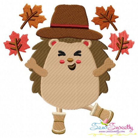 Hedgehog- Boy Fall Leaves Embroidery Design