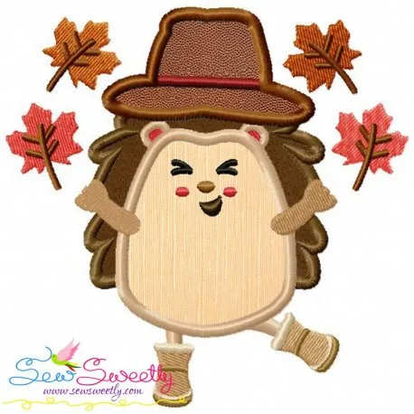 Hedgehog- Boy Fall Leaves Applique Design Pattern