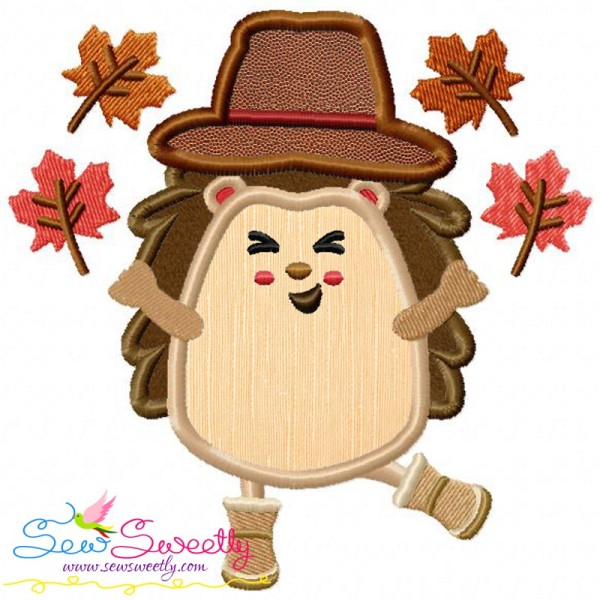 Hedgehog- Boy Fall Leaves Applique Design Pattern-1