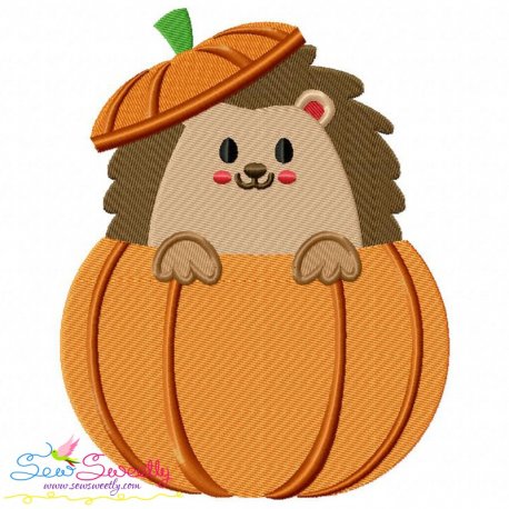 Hedgehog- Boy Peeking Pumpkin Embroidery Design Pattern