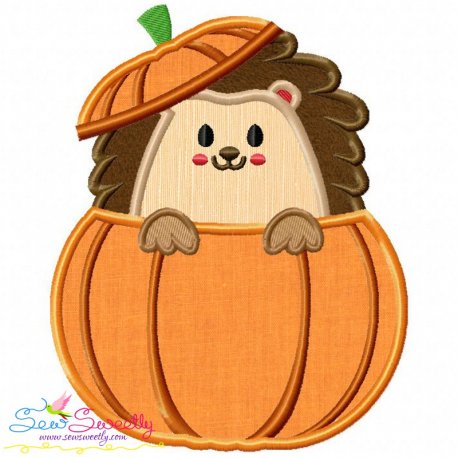 Hedgehog Boy Peeking Pumpkin Applique Design Pattern-1