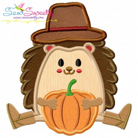 Hedgehog Boy With Pumpkin Applique Design Pattern-1
