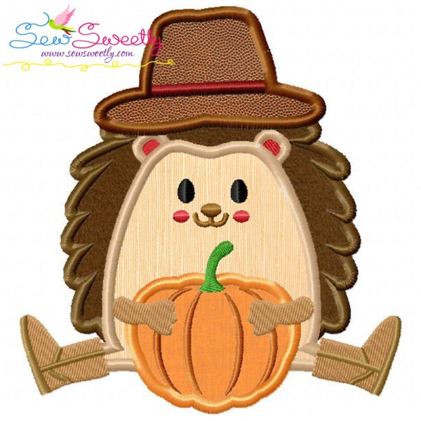 Hedgehog  Boy With Pumpkin Applique Design Pattern-1
