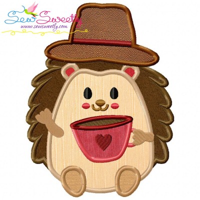 Hedgehog Boy With Coffee Applique Design Pattern-1