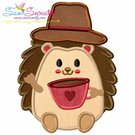 Hedgehog Boy With Coffee Applique Design Pattern