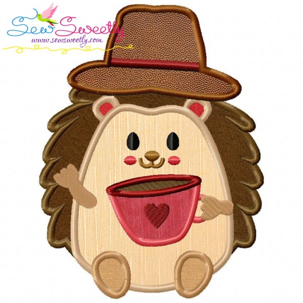 Hedgehog Boy With Coffee Applique Design Pattern-1