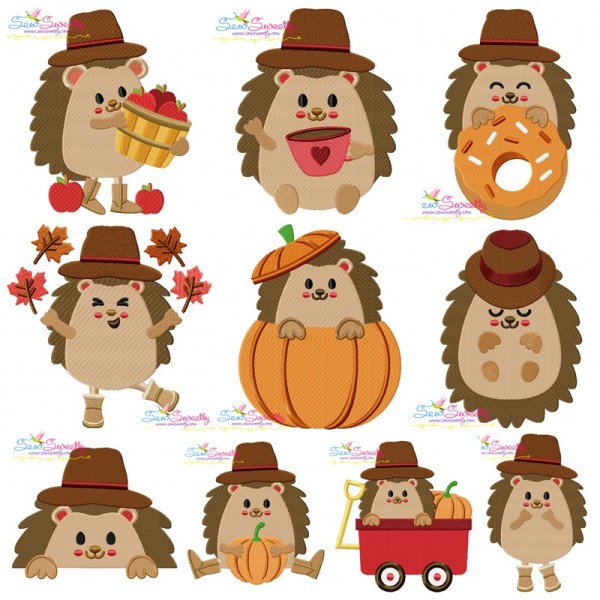 Fall Hedgehogs Boy Fill Embroidery Design Bundle-1