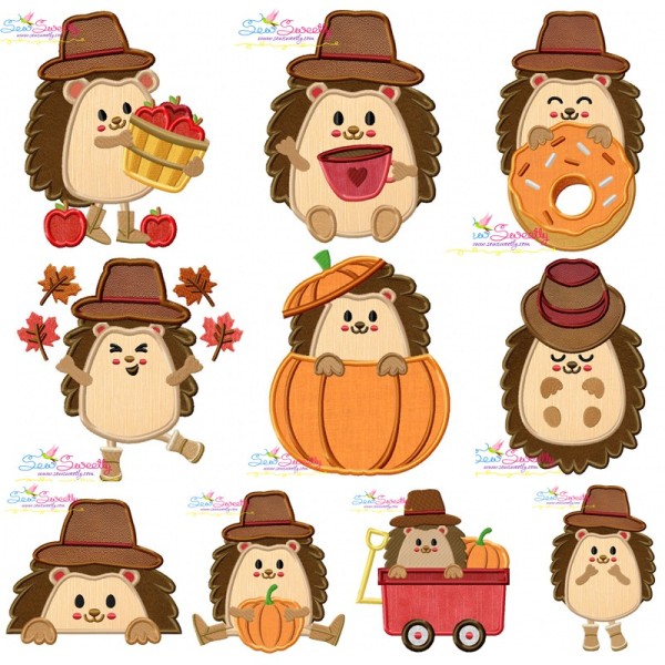 Fall Hedgehogs Boy Applique Design Bundle-1