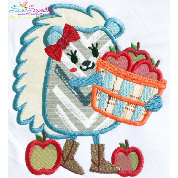 Hedgehog Girl Apples Applique Design Pattern-1