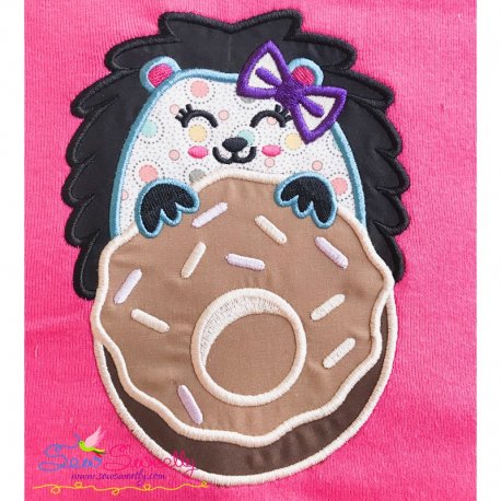 Hedgehog Girl With Doughnut Applique Design- 1