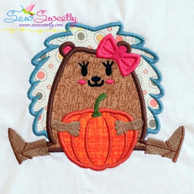 Hedgehog Girl Pumpkin Applique Design Pattern-1