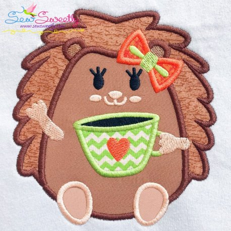 Hedgehog Girl With Coffee Applique Design Pattern-1