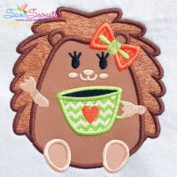 Hedgehog Girl With Coffee Applique Design Pattern