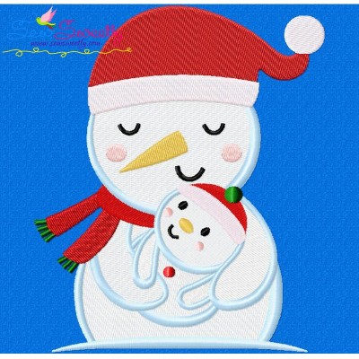 Snowman Mom And Baby Embroidery Design Pattern-1