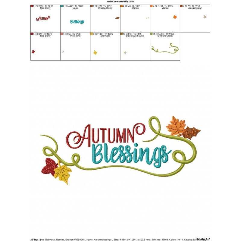Autumn Blessings Lettering Embroidery Design Pattern