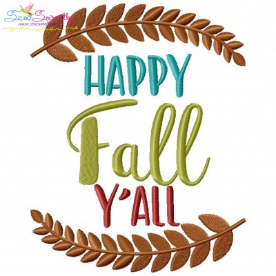 Happy Fall Y'all-2 Lettering Embroidery Design Pattern-1