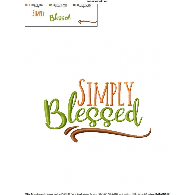 Simply Blessed Lettering Embroidery Design Pattern
