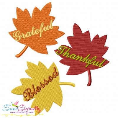 Grateful Thankful Blessed Leaves Lettering Embroidery Design Pattern-1