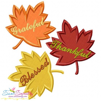 Grateful Thankful Blessed Leaves Lettering Applique Design Pattern-1