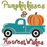 Pumpkin Kisses and Harvest Wishes Lettering Embroidery Design Pattern