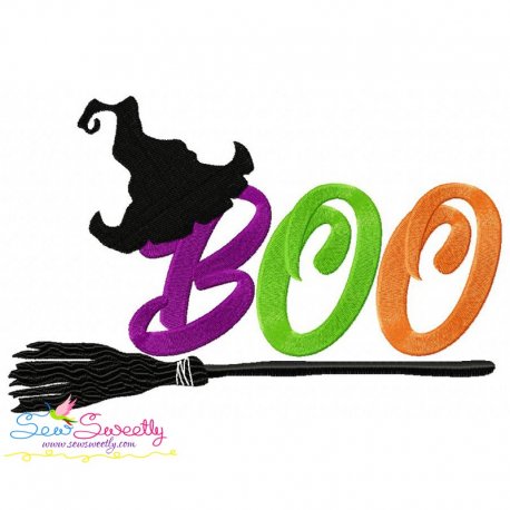 Boo Broom Lettering Embroidery Design Pattern