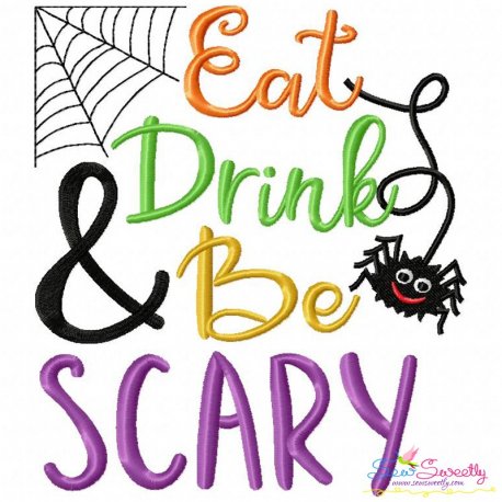 Eat Drink And Be Scary Lettering Embroidery Design Pattern-1