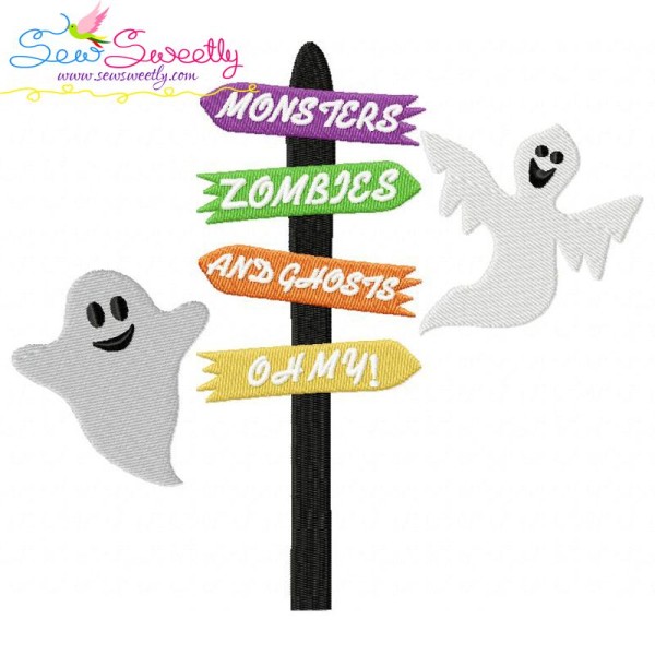 Monsters Zombies And Ghosts Lettering Embroidery Design Pattern-1