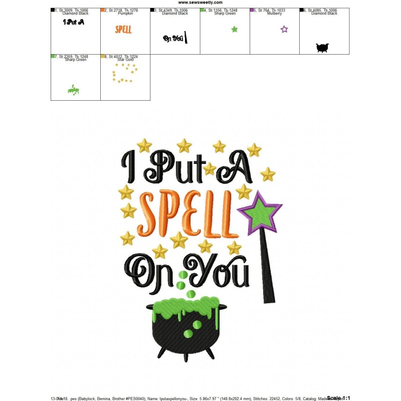 Spell Design Pattern I Put a Spell on You-2 Lettering Embroidery Design Pattern