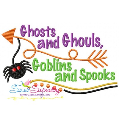 Ghosts And Ghouls Goblins And Spooks Lettering Embroidery Design Pattern-1