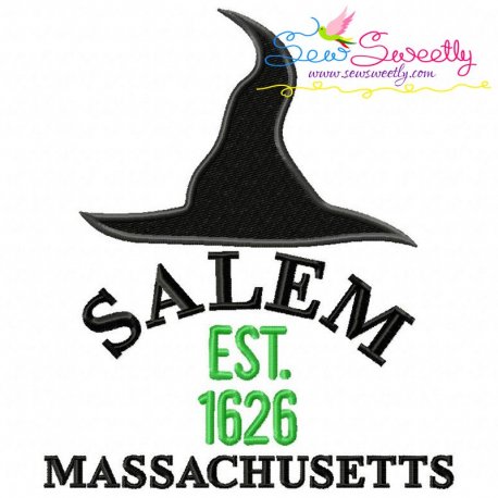 Salem Witch Hat Lettering Embroidery Design Pattern