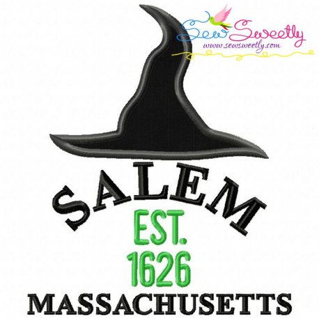 Salem Witch Hat Lettering Applique Design Pattern