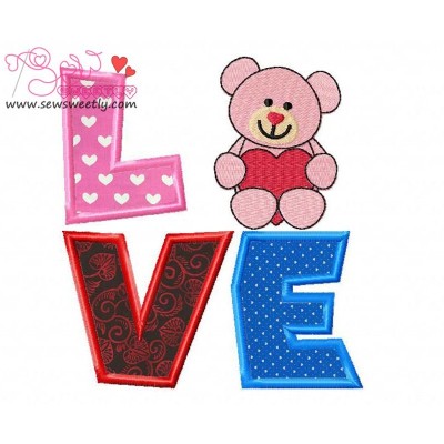 Valentine Teddy Bear Love Applique Design Pattern-1
