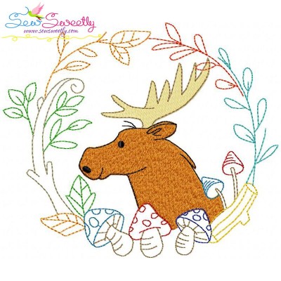 Fall Animal Frame Moose Embroidery Design Pattern-1