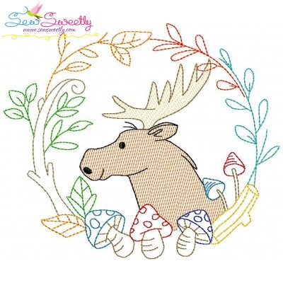 Fall Animal Frame- Moose Sketch Embroidery Design Pattern-1