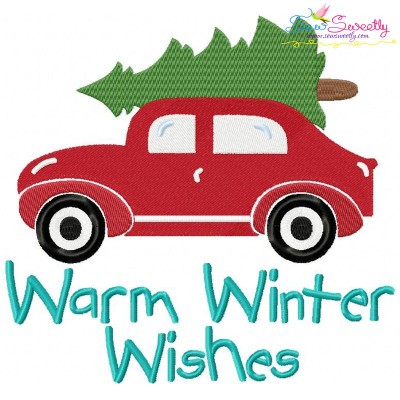 Warm Winter Wishes Lettering Christmas Tree Car Embroidery Design Pattern-1